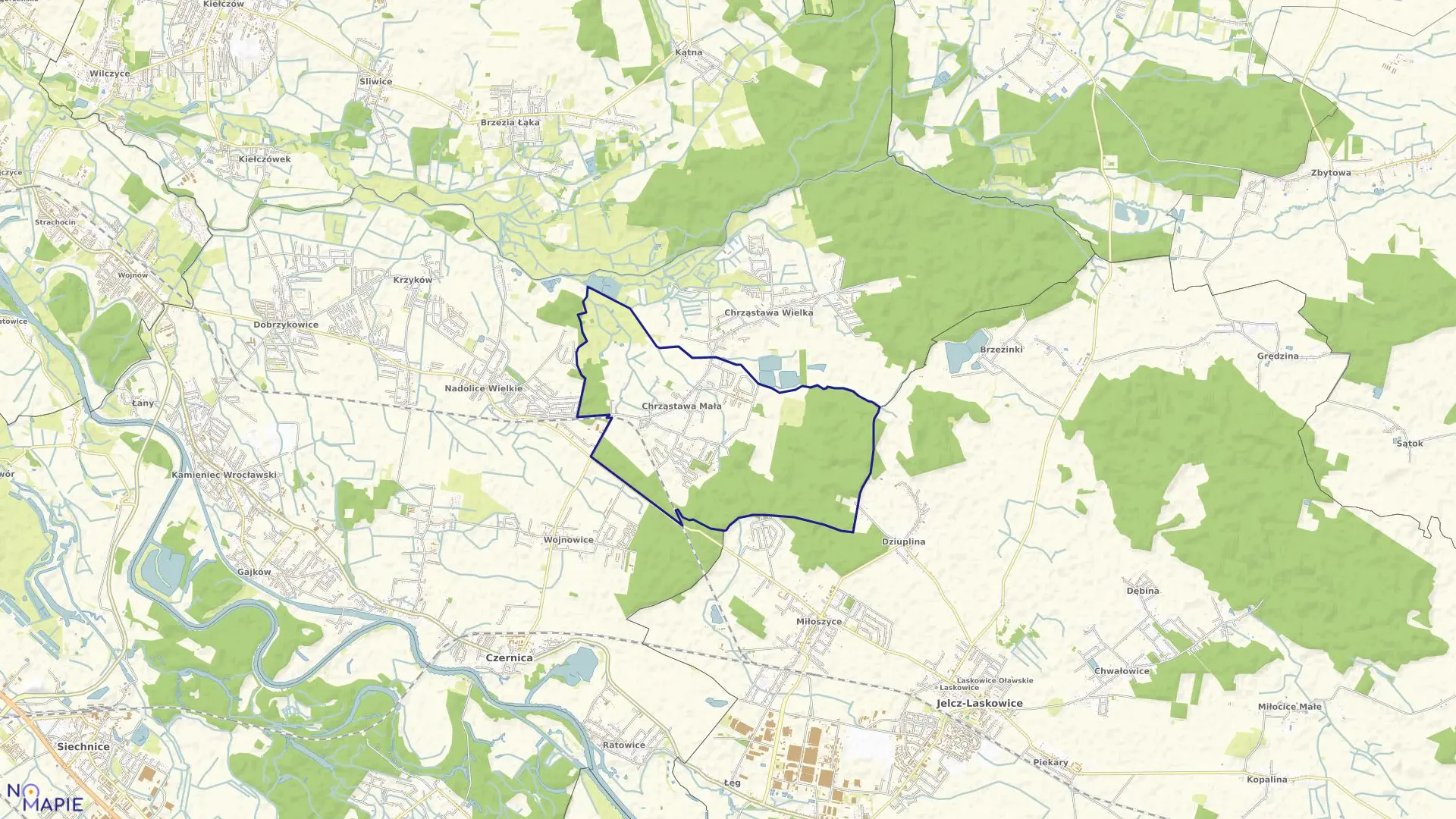 Mapa obrębu Chrząstawa Mała w gminie Czernica