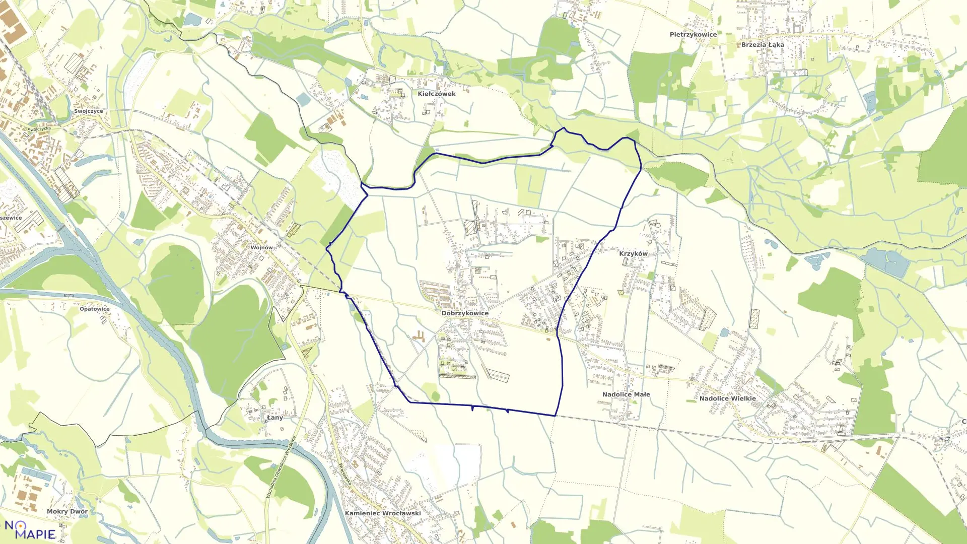 Mapa obrębu Dobrzykowice w gminie Czernica