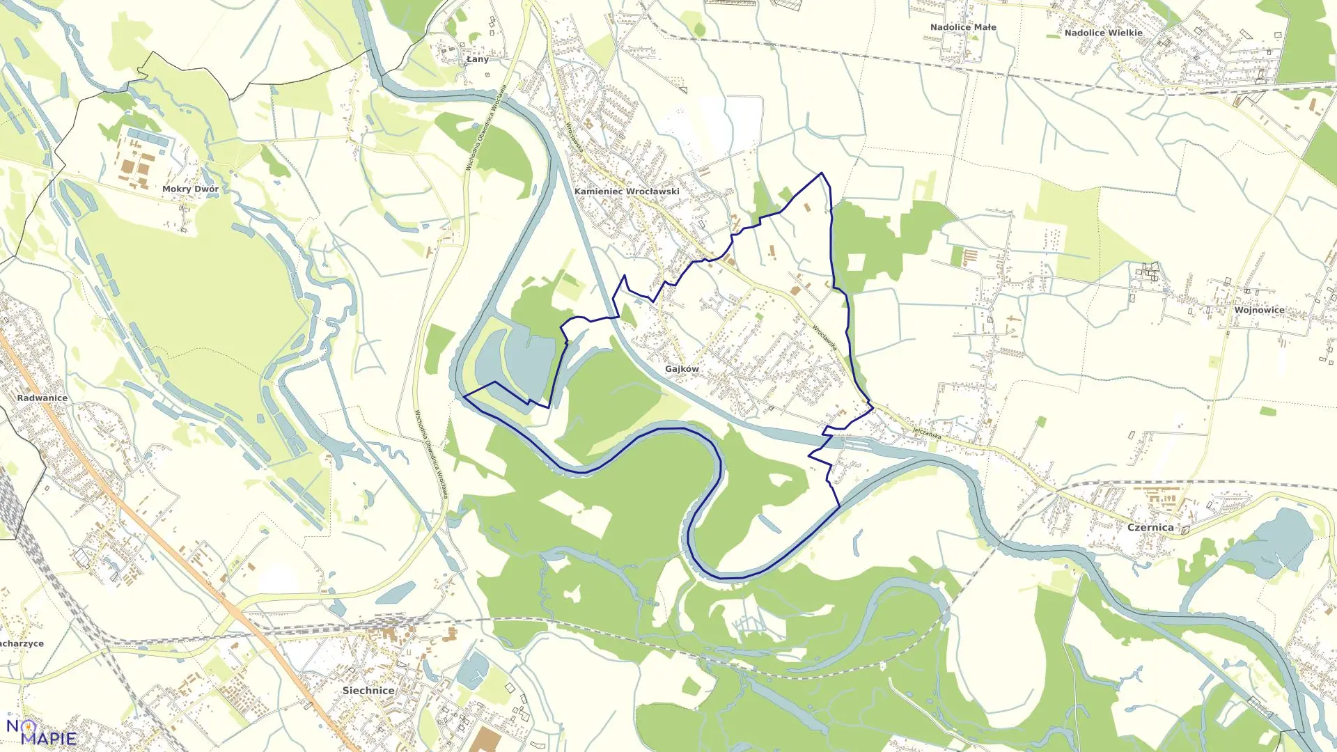Mapa obrębu Gajków w gminie Czernica
