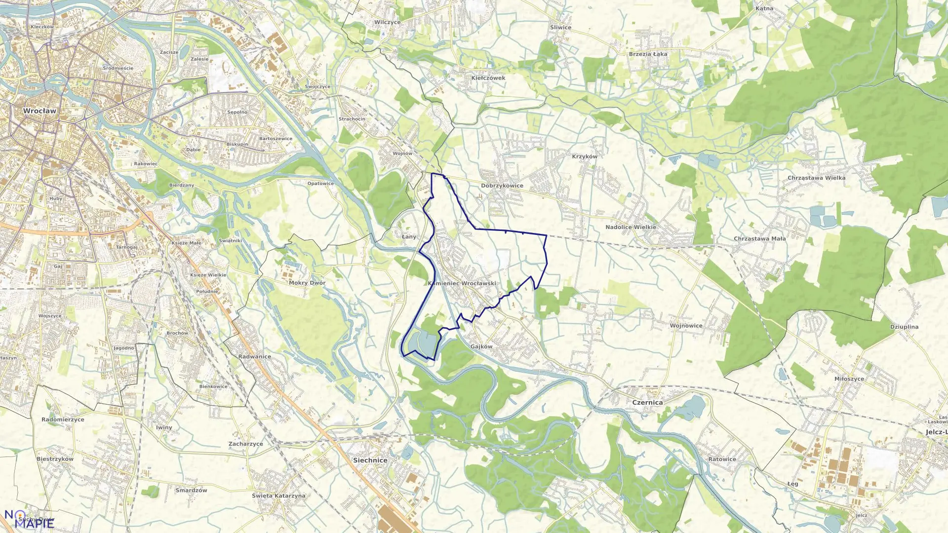 Mapa obrębu Kamieniec Wrocł. w gminie Czernica