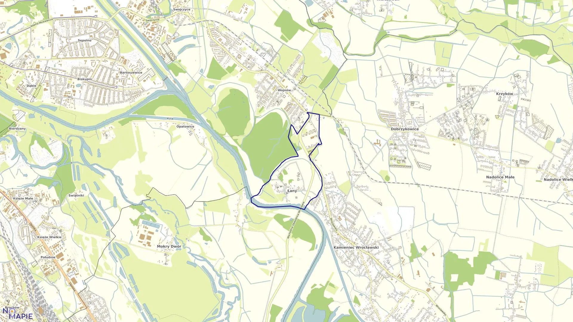 Mapa obrębu Łany w gminie Czernica