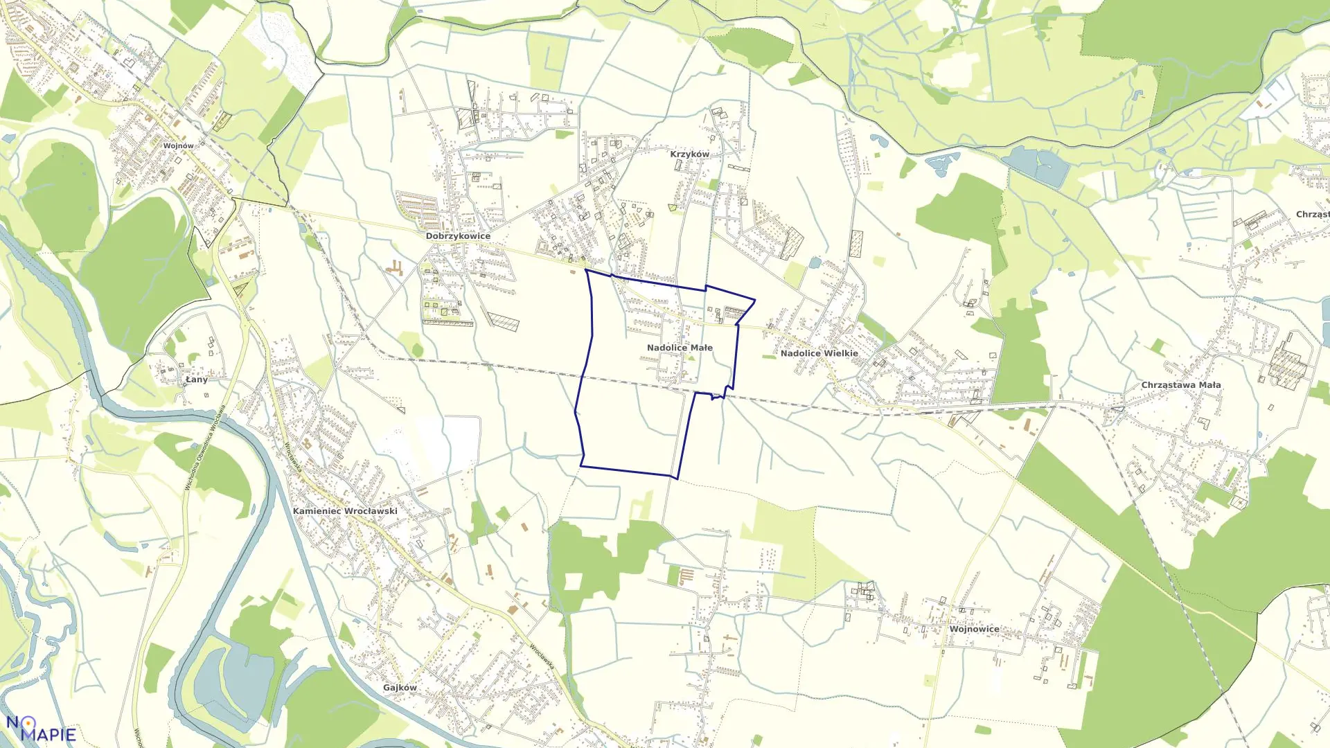Mapa obrębu Nadolice Małe w gminie Czernica